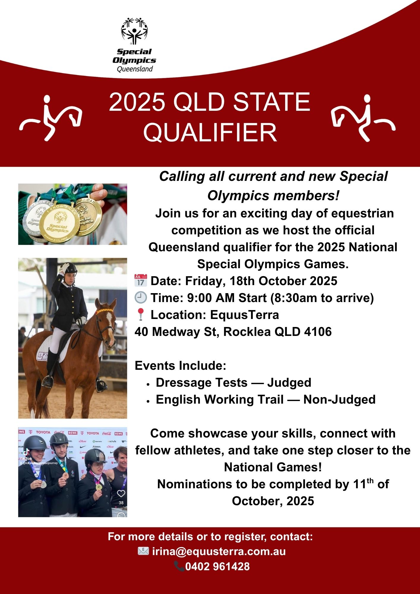 2025 Qld State Qualifier. Calling all current and new special olympics members! Join us for an exciting day of equestrian competition as we host the official Qld qualifier for the 2025 National Special Olympics Games.